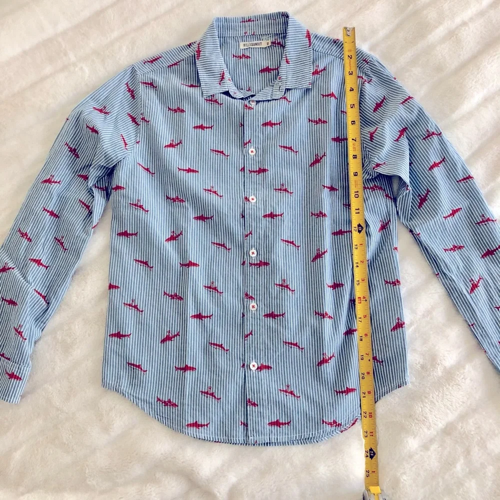 Billy Bandit striped shark print button down, boys 12 - Picture 3 of 4